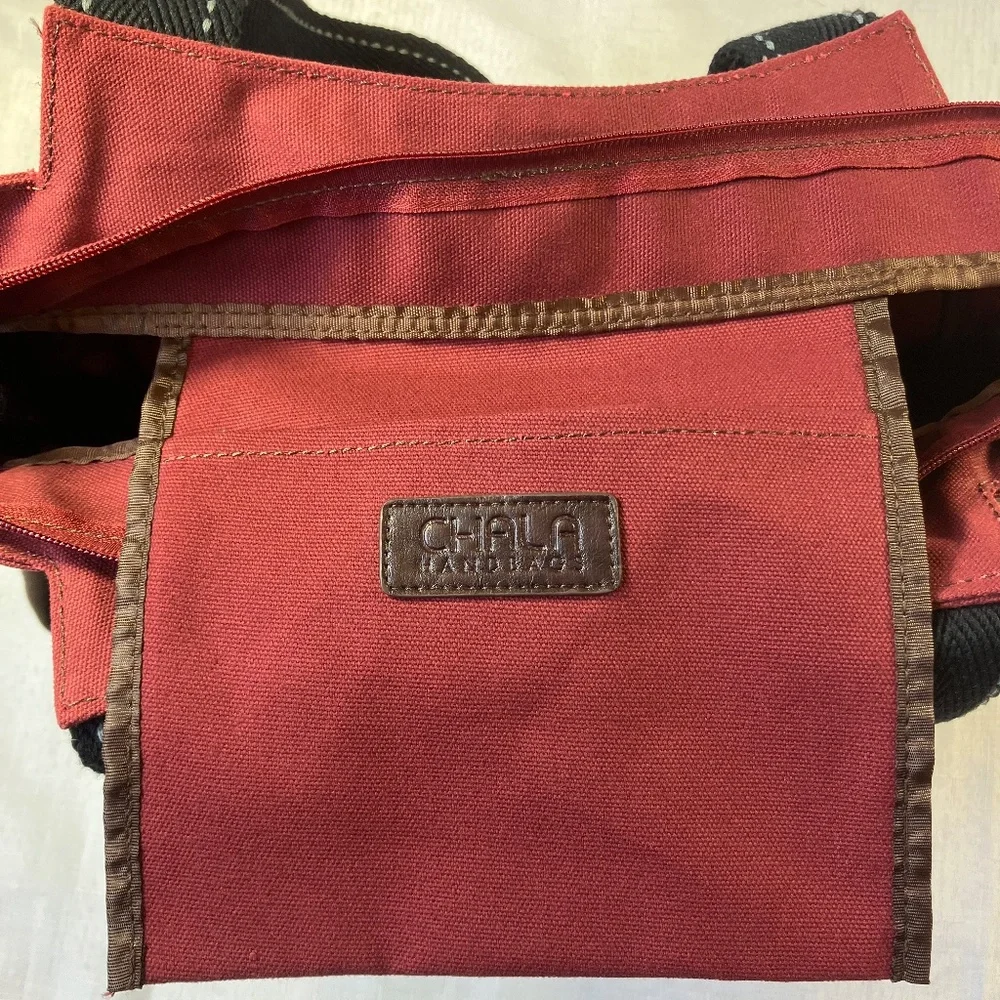Chala Toffy Dog Large Tote Canvas/Vegan Leather, Burgundy With Black Handles EUC - Picture 11 of 13